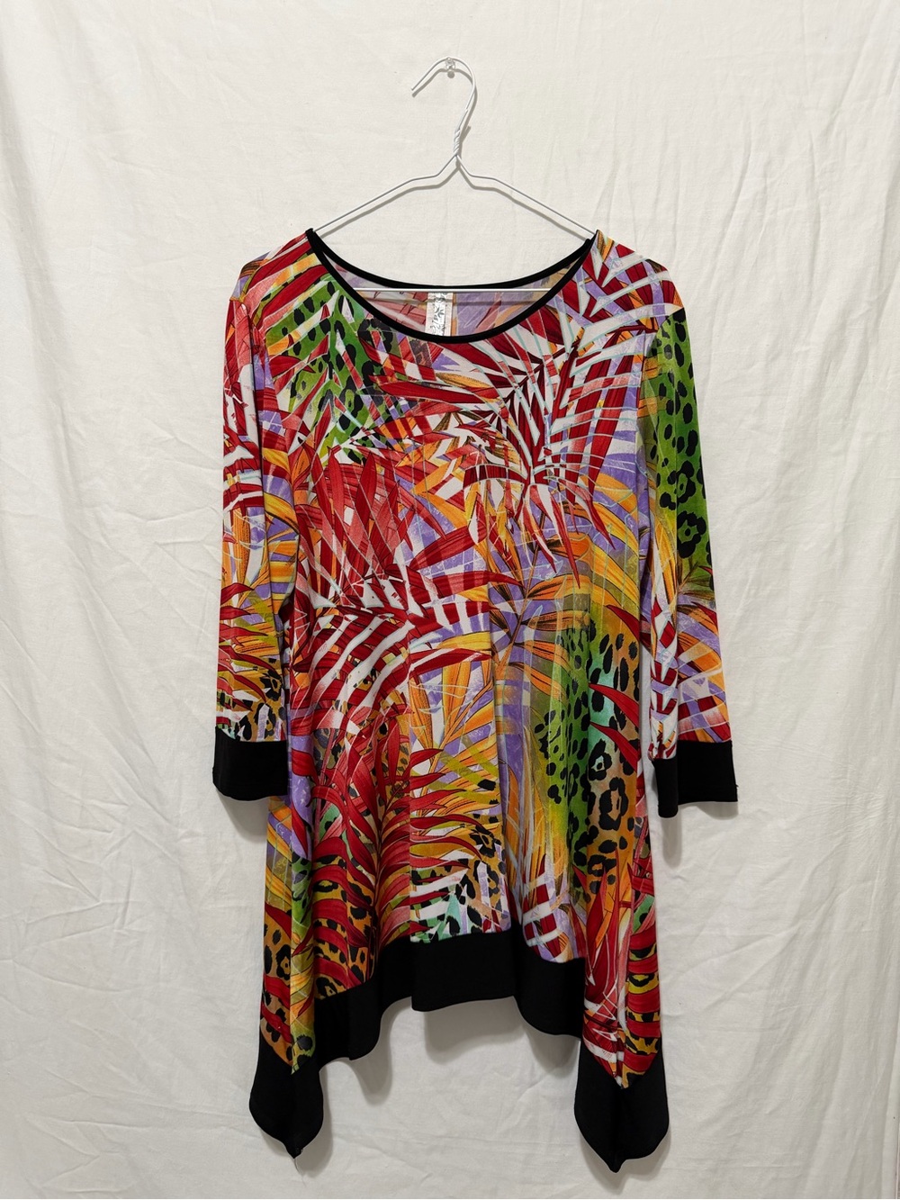 Come N See USA Tunic Top Tropical Handkerchief Hem Scoop Neck Blouse Size M